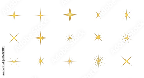 Golden Glittering Sparkle Starbursts Set - Festive and Decorative Elements