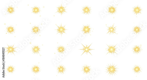 Collection of Golden Sparkle and Light Burst Effects on White Background