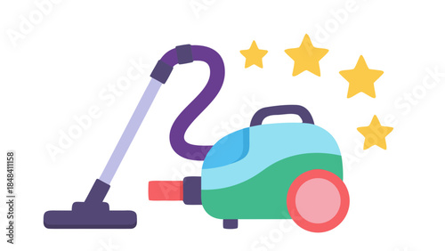 Vector Illustration of a Modern Vacuum Cleaner with Stars