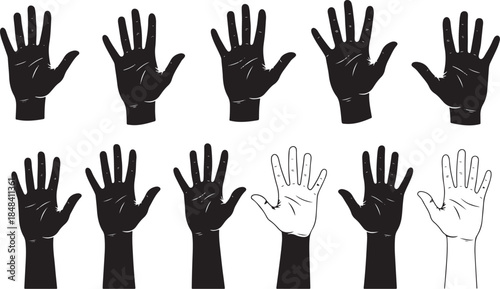 Collection of black and white hand silhouettes hands