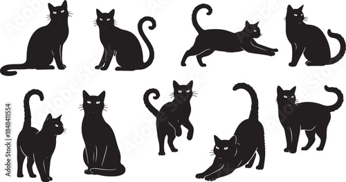 Collection of black cat silhouettes in various poses