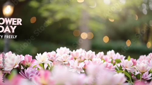 Celebrate Free Flower Basket Day with Vibrant Blooms in Serene Garden, Embracing Natures Beauty and Springs Joyful Essence