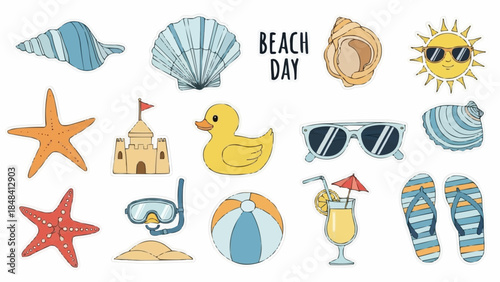 Beach Day Fun Collection of Summer Icons and Symbols.