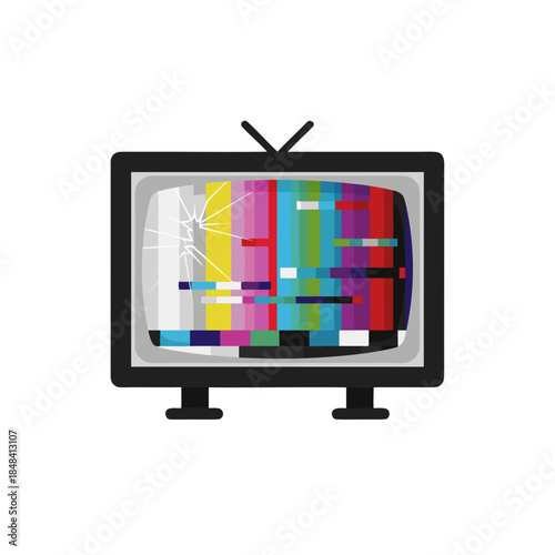 Vintage TV with Static and Cracked Screen Icon