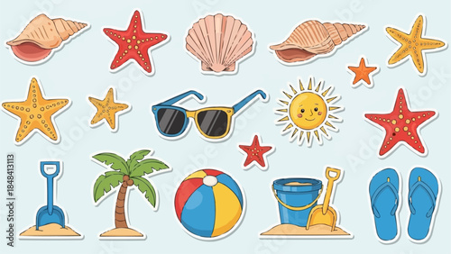 Collection of Beach and Summer Vacation Icons and Elements.