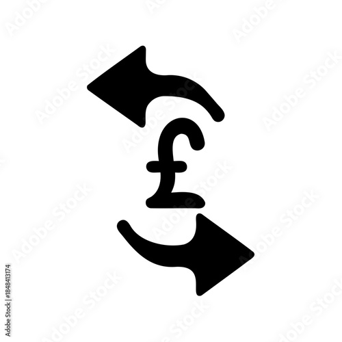 Money transaction and exchange icon with pound sterling symbol and opposing arrows