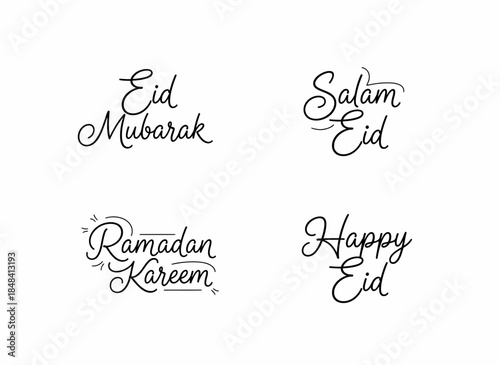 Vector icons Eid Greeting Calligraphy Typography Ensemble Artwork. Vector Illustration. EPS Editable