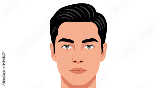 Vector Portrait of a Young Man with Black Hair and Gray Eyes
