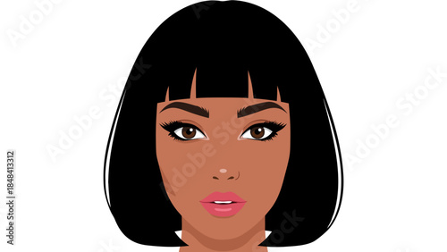 Vector Portrait of a Woman with Bob Haircut and Dramatic Makeup