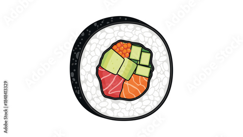 Vector Sushi Roll Illustration - Salmon, Avocado, Roe