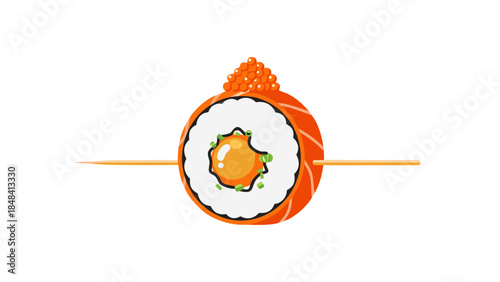 Vector Sushi Roll Skewer with Salmon, Roe, and Egg