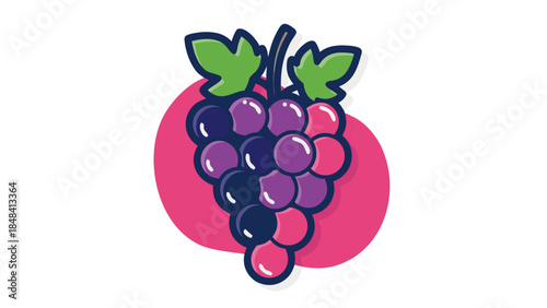 Vibrant Flat Vector Grapes with Pink Circle