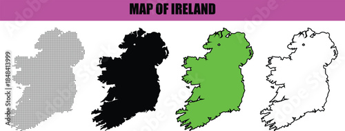 Modern Ireland silhouette map featuring elegant line art and dotted design, minimal vector illustration for geography concepts, infographics, posters, and digital media