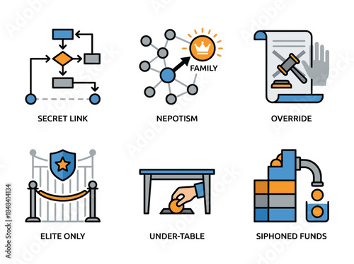 Vector icons Set of business ethics icons depicting corruption concepts. Vector Illustration. EPS Editable
