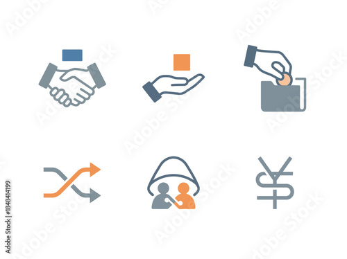 Vector icons Set of six business and finance related icons on a white background. Vector Illustration. EPS Editable