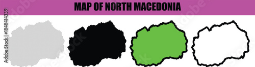 Abstract North Macedonia country map silhouette designed with smooth line art and dot texture, contemporary vector artwork isolated on white background suitable for web graphics, reports, and educatio