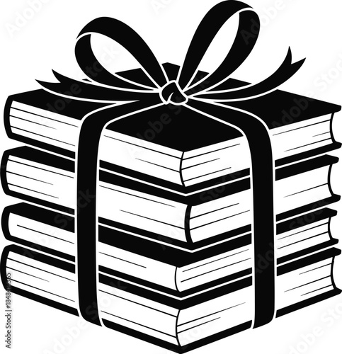 Stack of books tied with a ribbon and bow presented as a gift