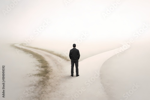An illustration of a person standing alone at a diverging path, symbolizing decision making, personal choice, independence, and the quiet clarity often found by those who feel comfortable being alone.