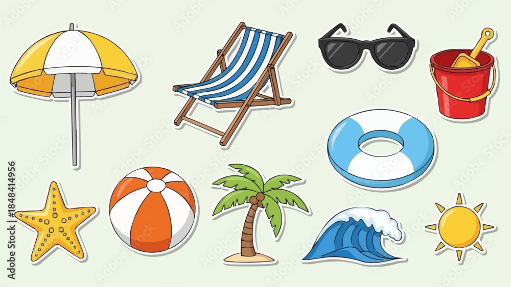 Naklejka premium Summer Beach Vacation Objects Collection.