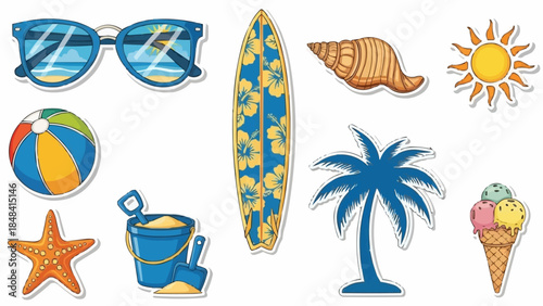 Summer Beach Vacation Objects Collection Fun Holiday Elements.
