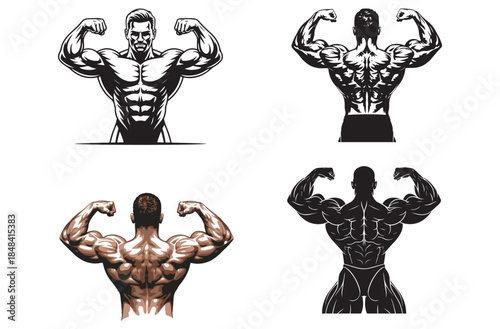 Bodybuilder Flexing Biceps Vector – Fitness Athlete & Muscle Illustration