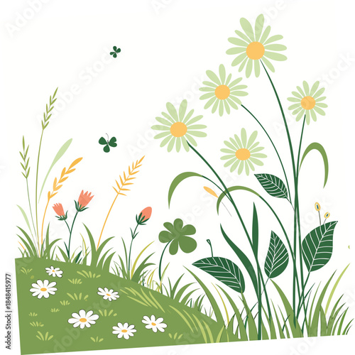 Idyllic summer meadow with flowers and grass picturesque meadow