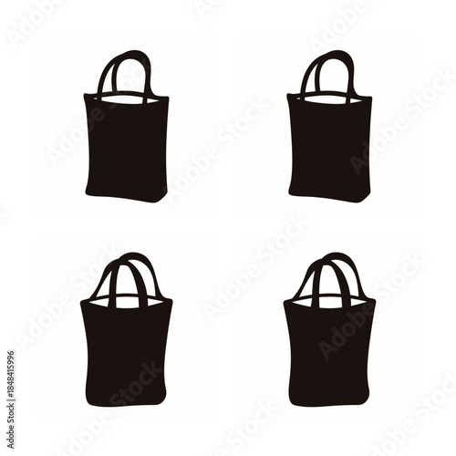 Four identical black tote bags with white lining, perfect for shopping and daily use