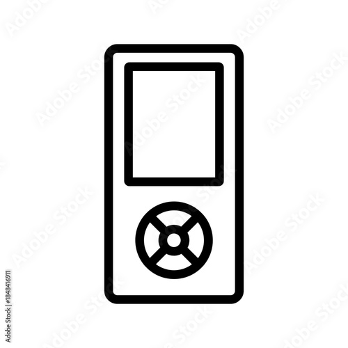 Sleek portable media player icon with circular control pad in simple outline vector form, perfect for streaming apps, product mockups, electronics catalogs, and UI elements.