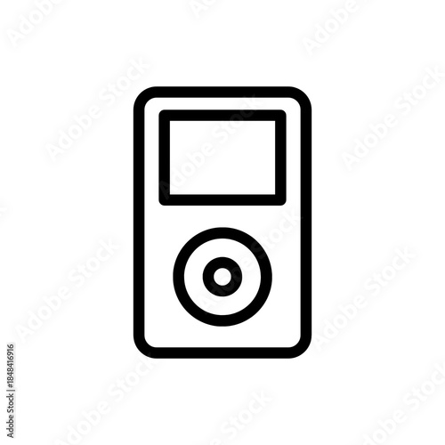 Minimalist MP3 player icon in a clean outline vector style, ideal for audio product listings, podcast artwork, UI kits, and retro tech branding.