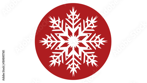 White Snowflake on Red Circle - Winter Holiday Graphic