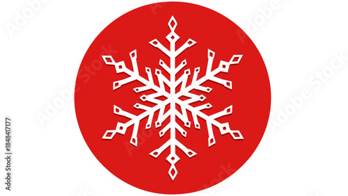 White Snowflake on Red Circle Background