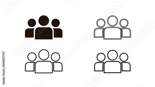 Set of four distinct user group icons in solid and outline styles