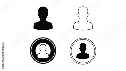 Set of four user profile icons in solid and outline styles
