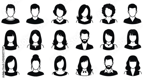 Collection of minimalist black and white user profile icons and avatars