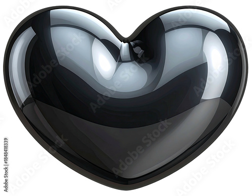 A glossy, metallic-look heart shape reflecting light against a black background