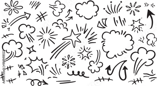 Hand drawn doodle vector set. Collection of cute hand drawn doodle  vector art and illustration black ans white vector set