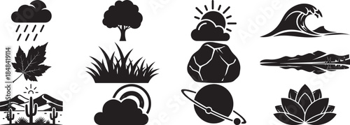 Vintage nature art illustration featuring a seamless pattern design with a set of silhouettes of flowers and wild animals as decorative vector elements for a floral tattoo ornament