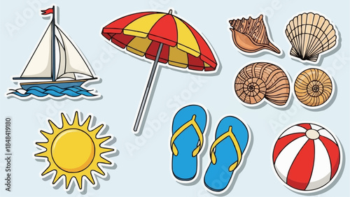Collection of Summer Beach Vacation Icons and Symbols.