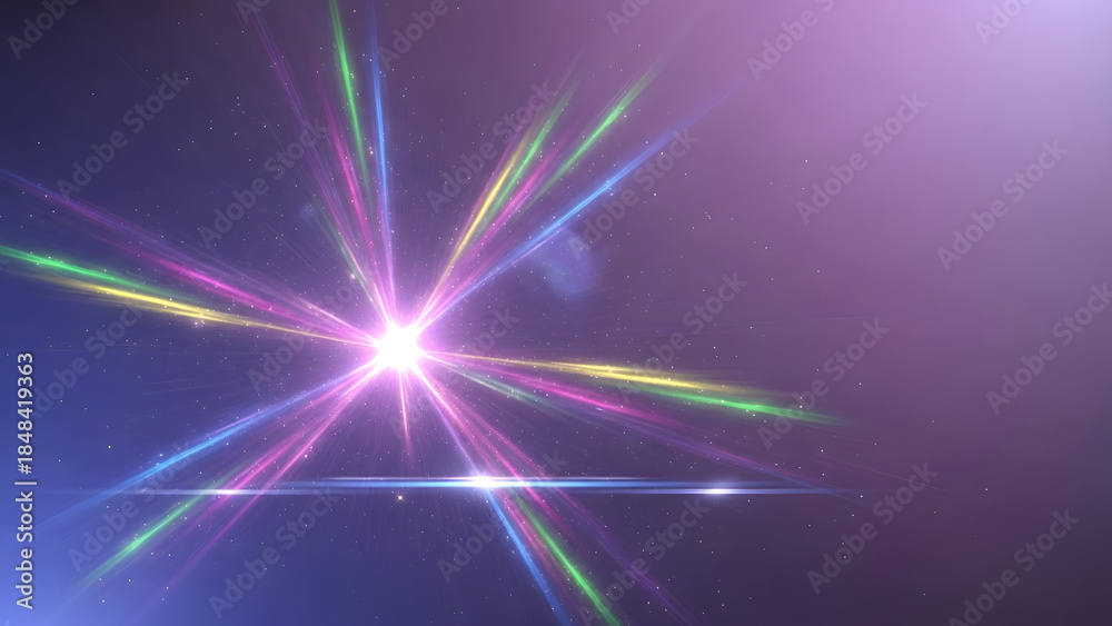 Fototapeta premium Vibrant starburst with colorful rays in purple space