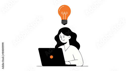 Woman with Idea Lightbulb Over Laptop