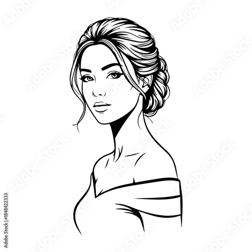 Beautiful Woman Portrait Illustration - Elegant Hairstyle and Makeup