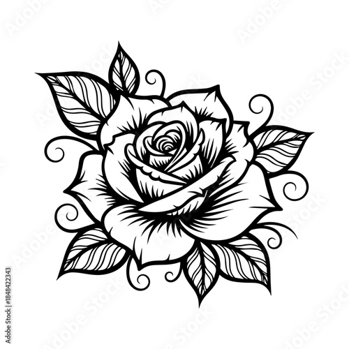 Black and White Rose Tattoo Design Illustration