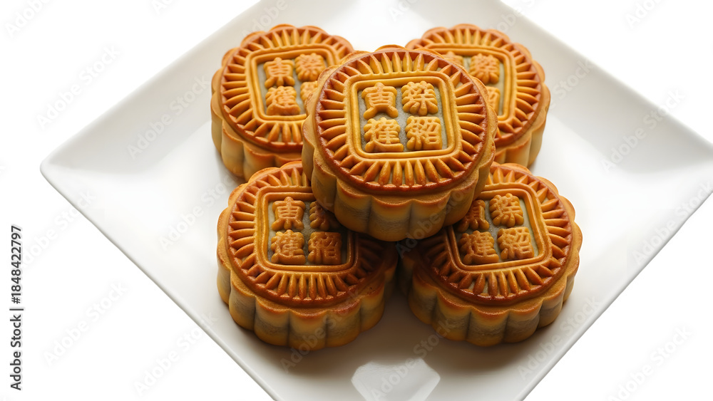 Naklejka premium Stacked mooncakes isolated on transparent background