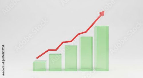 A minimalist green bar graph with a vibrant red arrow rising, set against a textured white background, symbolizes growth and success in finance. Free Download A minimalist green bar graph with a vibrant red arrow rising, set against a textured white background, symbolizes growth and success in finance. - GFXLoad
