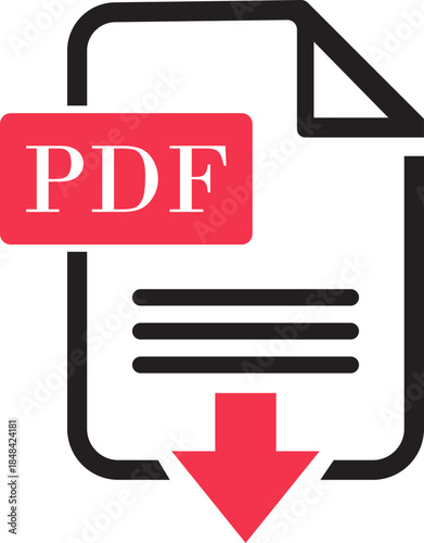 PDF File Format icon. PDF file download symbols. Format for texts, images, vector images, interactive forms. Type document, symbol web format information, file format symbol. Vector illustration.