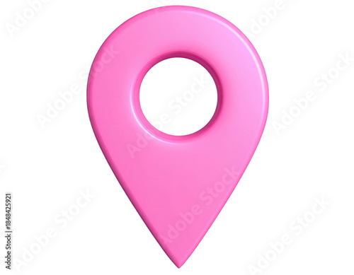 3D pink location marker isolated on black, with glossy surface