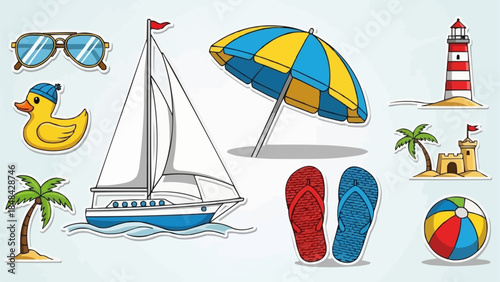 Collection of Summer Beach Vacation Objects and Symbols.