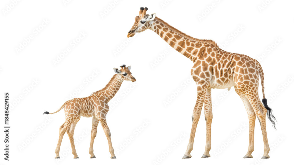 Obraz premium Giraffe and calf standing together peacefully 