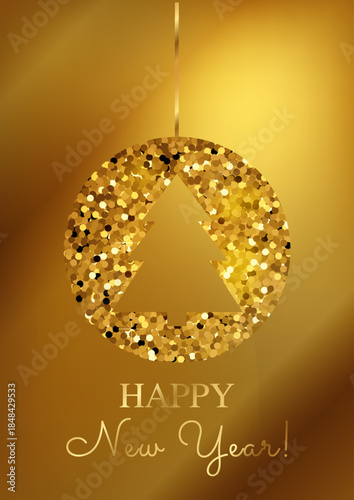 Christmas Golden Ball New Year Vector Card