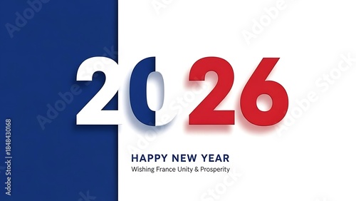 Elegant 2026 New Year greeting card for France showcasing the classic tricolor flag design with a heartfelt message wishing the French people unity and prosperity in the upcoming calendar year.
